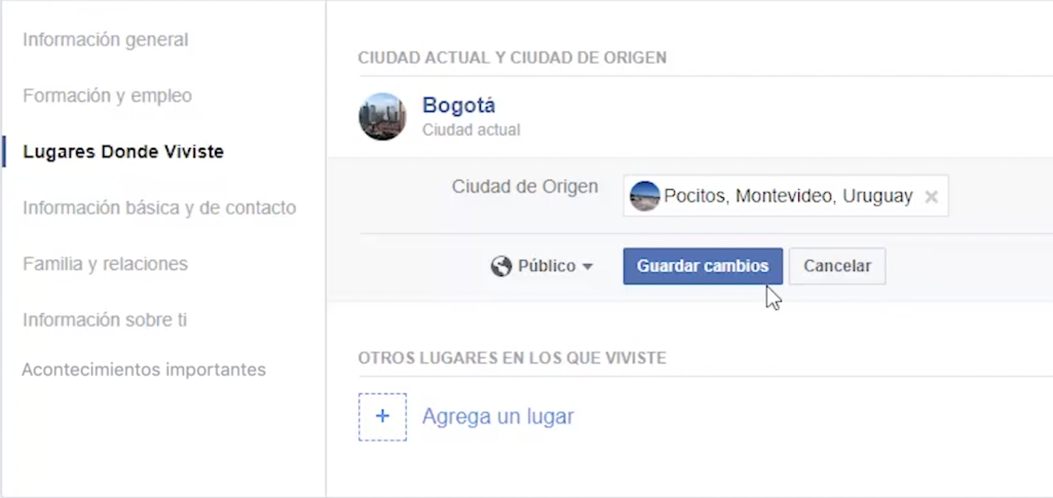 Agrega la ciudad para actualizar tu perfil de Facebook